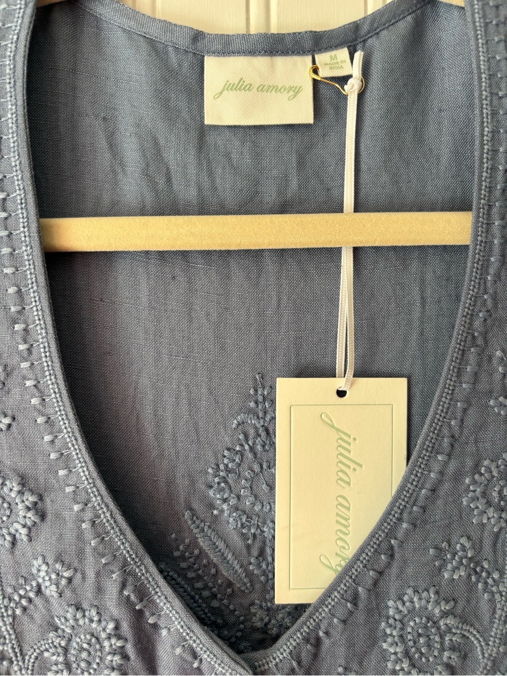 Embroidered Button-Front Maxi Dress in Dusty Blue - Picture 2 of 7